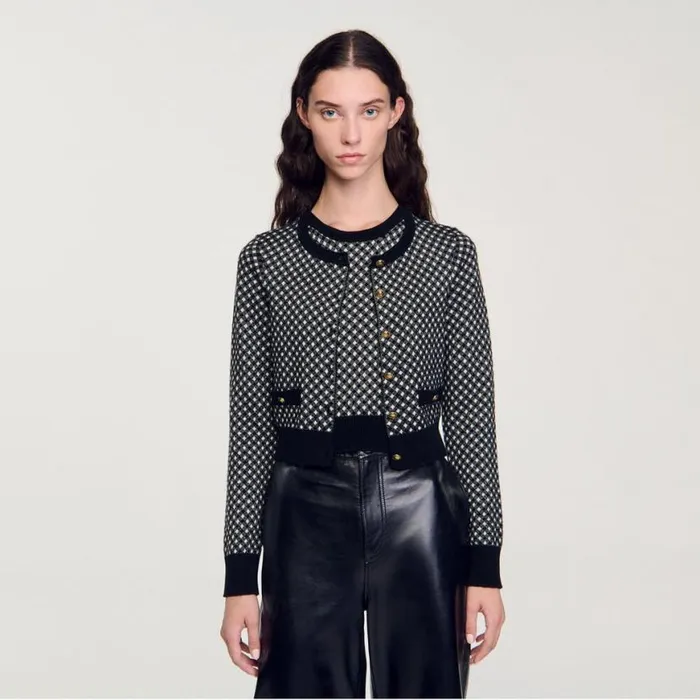 Women Sweaters and Cardigans SANDRO Jacquard Check Cardigan Black