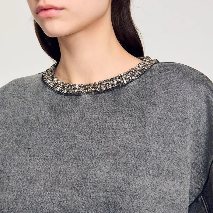 Women Sweaters and Cardigans SANDRO Jewellery Neck Sweatshirt Grey