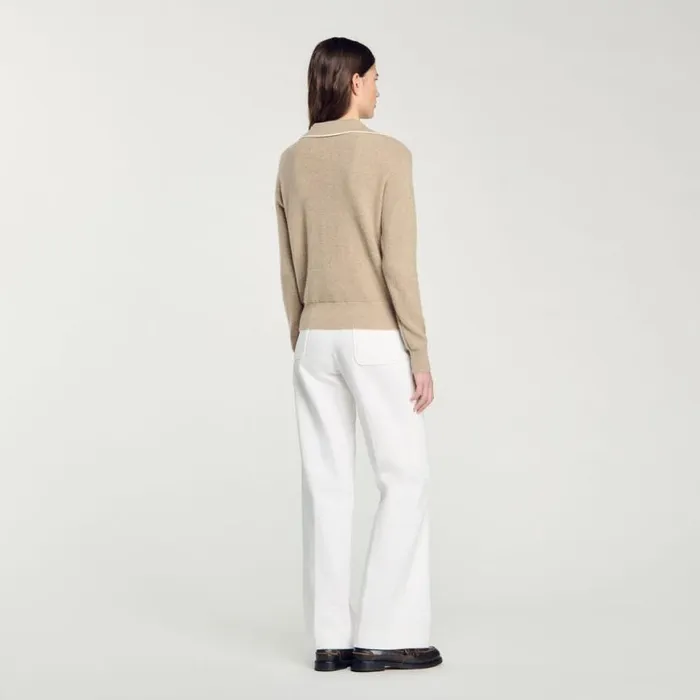 Women Sweaters and Cardigans SANDRO Open PoloCollar Neck Sweater Beige