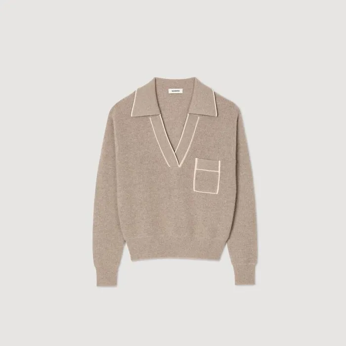 Women Sweaters and Cardigans SANDRO Open PoloCollar Neck Sweater Beige