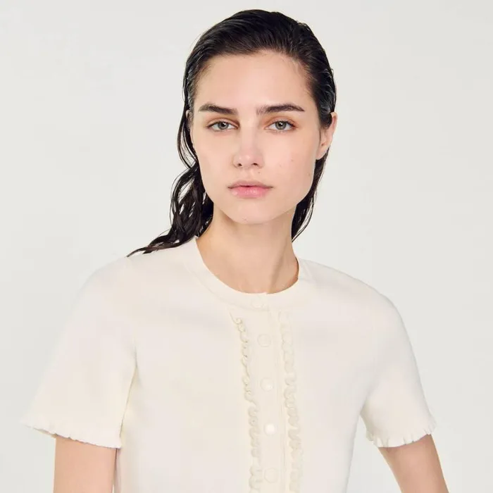 Women Sweaters and Cardigans SANDRO Ruffled Cardigan Ecru