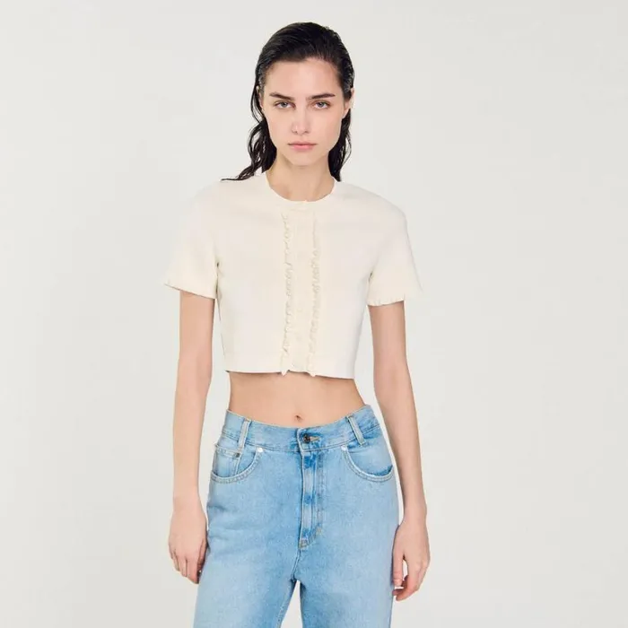Women Sweaters and Cardigans SANDRO Ruffled Cardigan Ecru