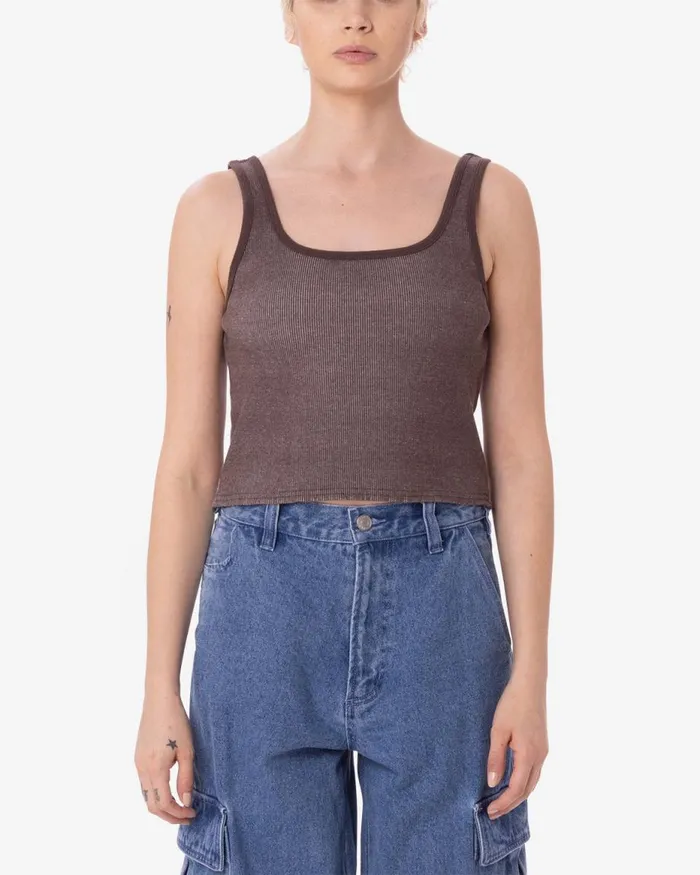 Women THOMSON CROPPED TANK Dark Brown Multi OBEY Clothing TOPS