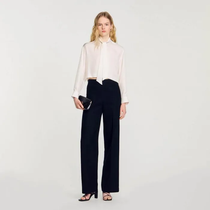 Women Tops and Shirts SANDRO Short Silk Shirt Ecru