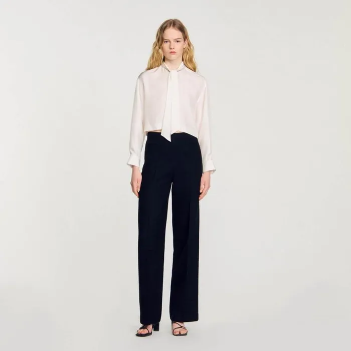 Women Tops and Shirts SANDRO Short Silk Shirt Ecru