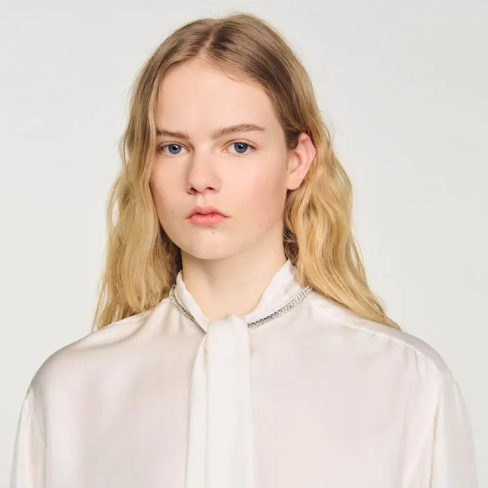 Women Tops and Shirts SANDRO Short Silk Shirt Ecru