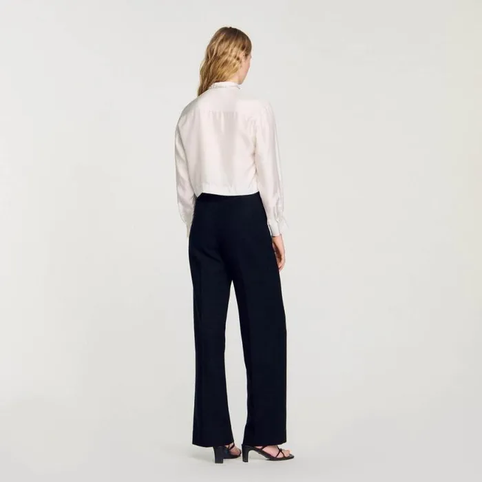Women Tops and Shirts SANDRO Short Silk Shirt Ecru