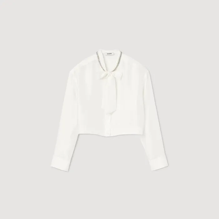 Women Tops and Shirts SANDRO Short Silk Shirt Ecru