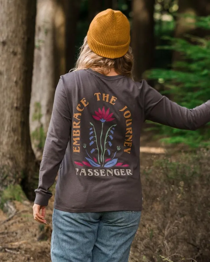 Women Tops Passenger Bud Recycled Cotton LS TShirt Charcoal Charcoal
