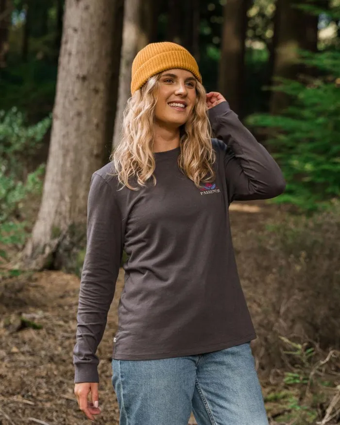 Women Tops Passenger Bud Recycled Cotton LS TShirt Charcoal Charcoal
