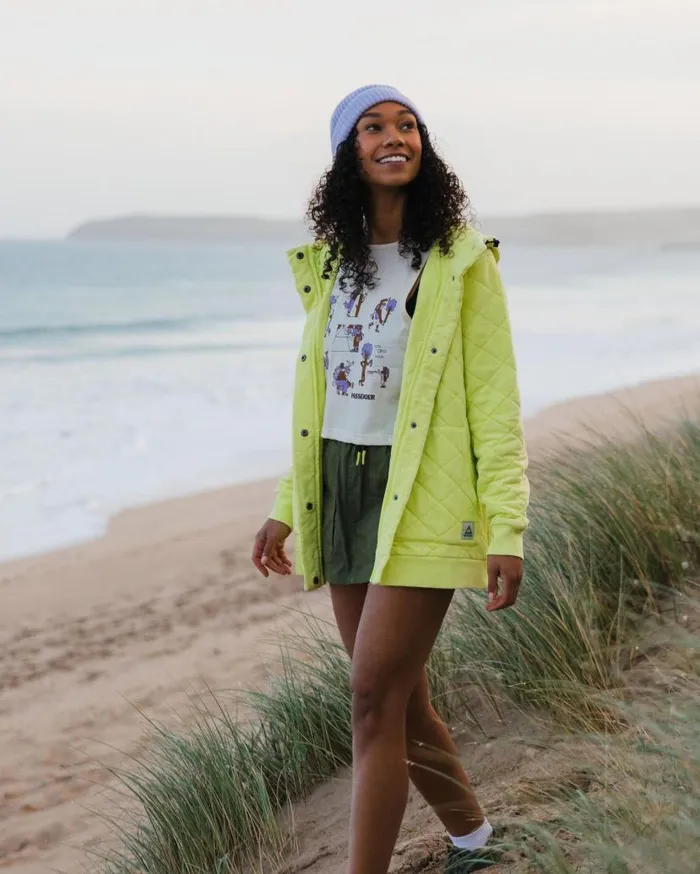 Women Tops Passenger Clementine Recycled Quilted Popper Up Hoodie Lime Juice Lime Juice