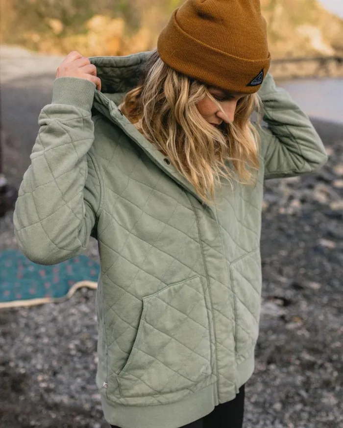 Women Tops Passenger Clementine Recycled Quilted Popper Up Hoodie Pistachio Pistachio