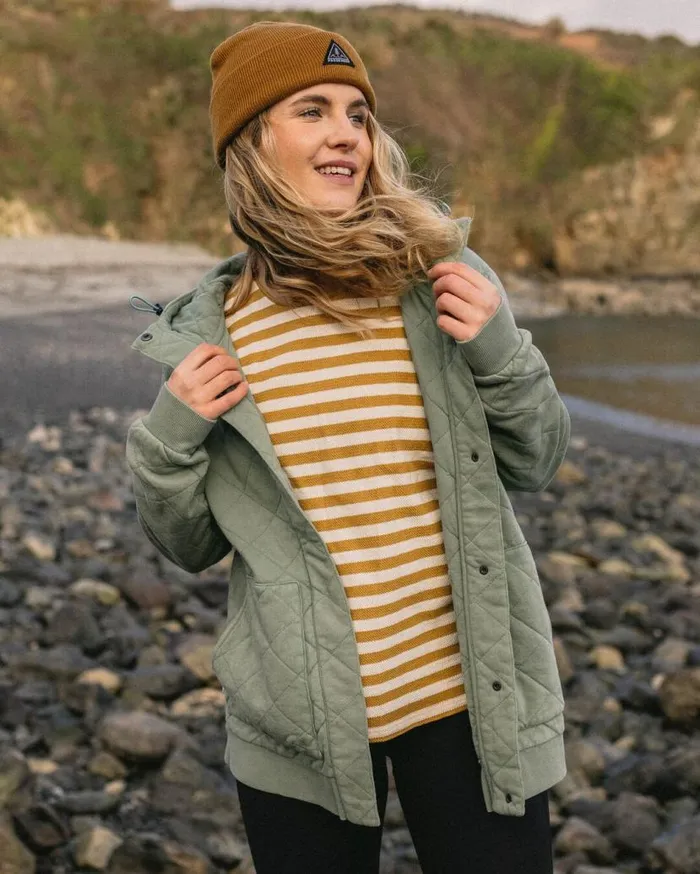 Women Tops Passenger Clementine Recycled Quilted Popper Up Hoodie Pistachio Pistachio