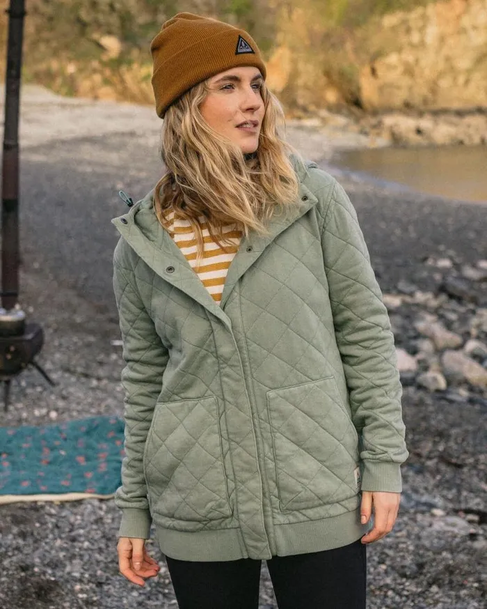 Women Tops Passenger Clementine Recycled Quilted Popper Up Hoodie Pistachio Pistachio