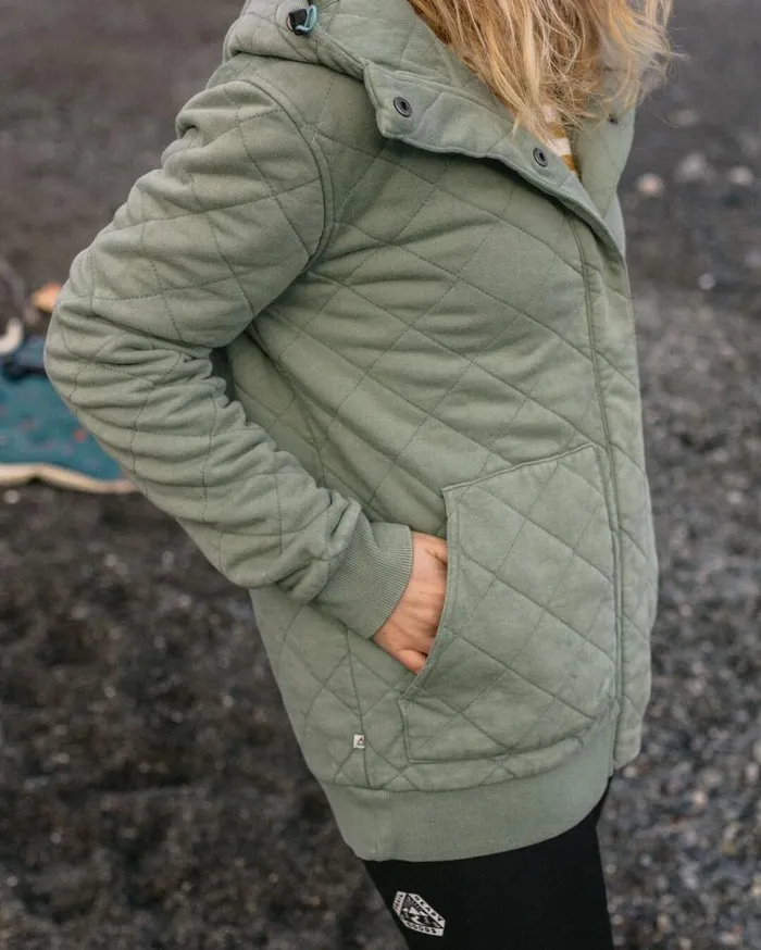 Women Tops Passenger Clementine Recycled Quilted Popper Up Hoodie Pistachio Pistachio