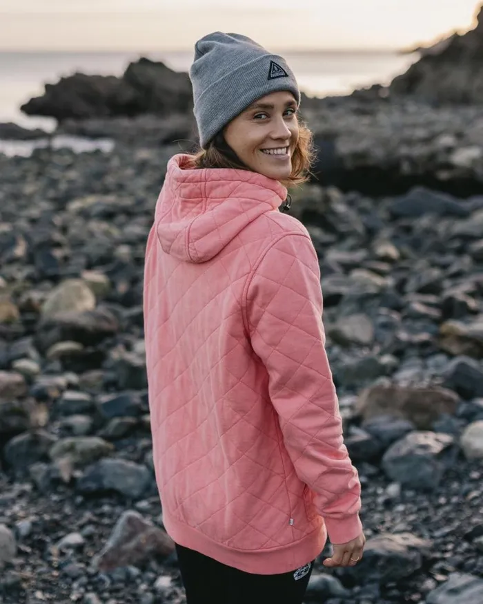 Women Tops Passenger Clementine Recycled Quilted Popper Up Hoodie Shell Pink Shell Pink