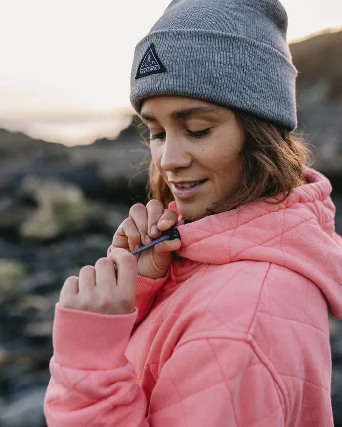 Women Tops Passenger Clementine Recycled Quilted Popper Up Hoodie Shell Pink Shell Pink