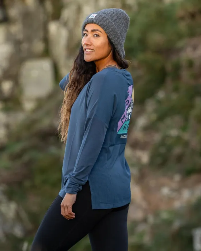 Women Tops Passenger Lotus Recycled Active LS Top Dark Denim Dark Denim