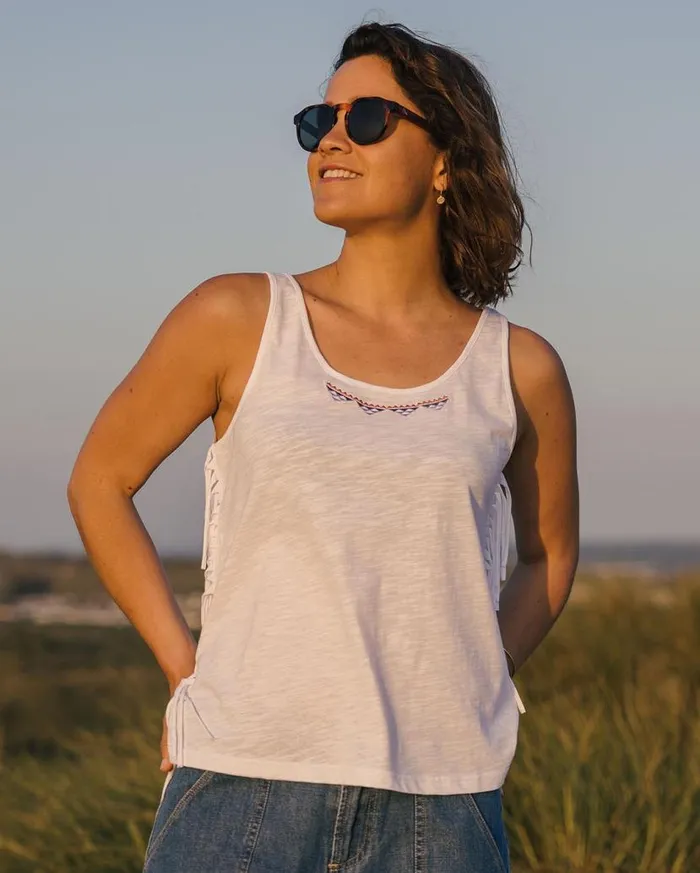 Women Tops Passenger Poppy Recycled Cotton Tassel Vest White White