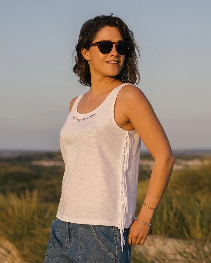 Women Tops Passenger Poppy Recycled Cotton Tassel Vest White White