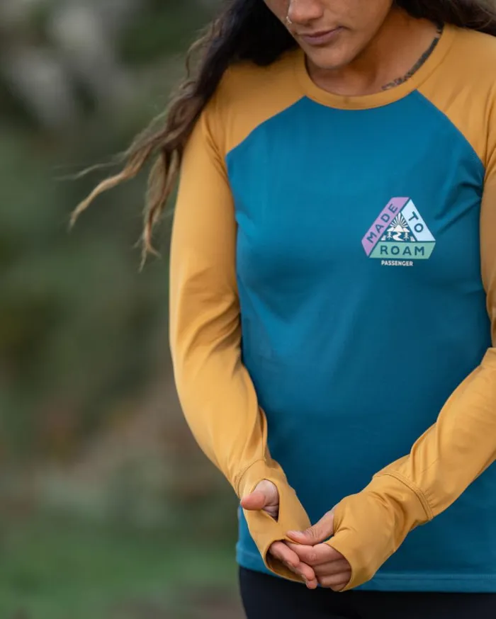 Women Tops Passenger River Recycled Active LS TShirt Dusty Ochre Corsair Blue Dusty Ochre Corsair Blue