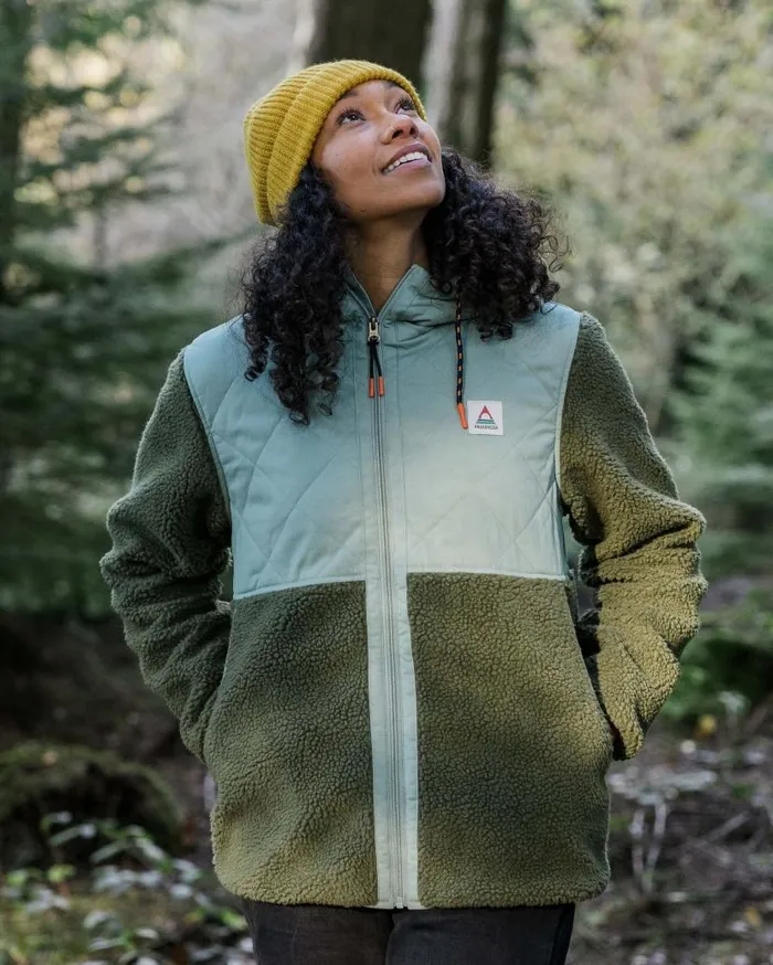 Women Tops Passenger Sefton Recycled DeepPile Sherpa Full Zip Fleece Khaki Khaki