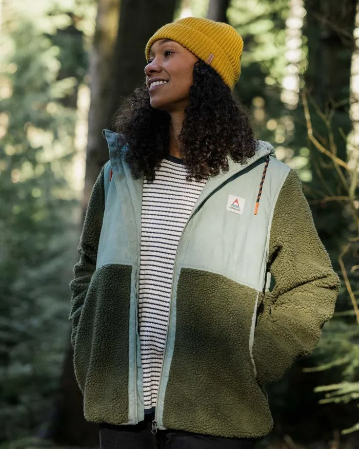 Women Tops Passenger Sefton Recycled DeepPile Sherpa Full Zip Fleece Khaki Khaki