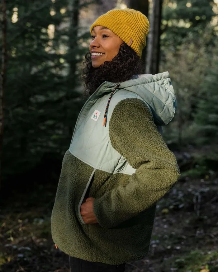 Women Tops Passenger Sefton Recycled DeepPile Sherpa Full Zip Fleece Khaki Khaki