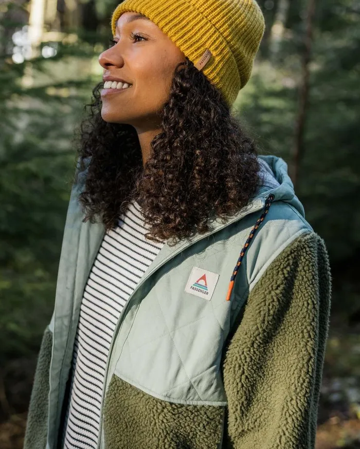 Women Tops Passenger Sefton Recycled DeepPile Sherpa Full Zip Fleece Khaki Khaki
