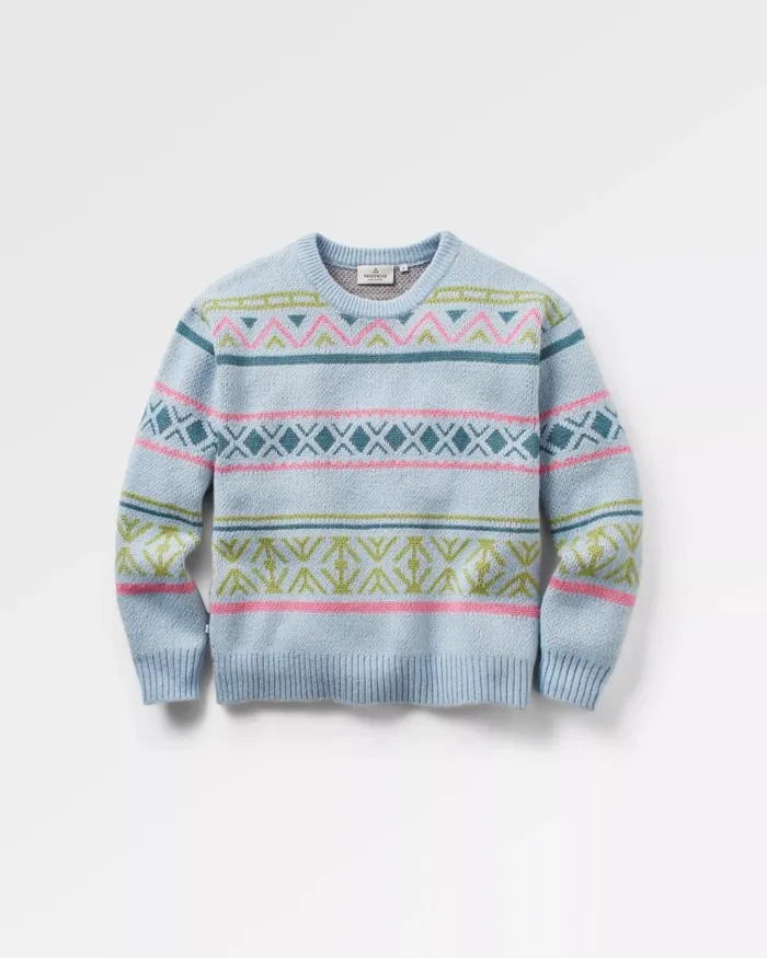 Women Tops Passenger Whimsical Recycled Knitted Jumper Homespun Stripe Blue Fog Homespun Stripe Blue Fog