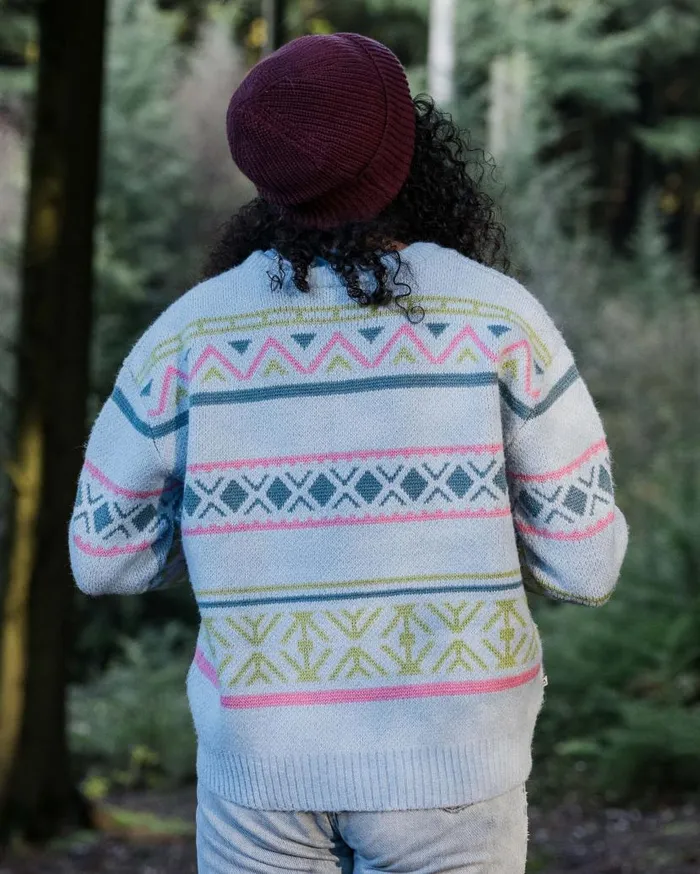 Women Tops Passenger Whimsical Recycled Knitted Jumper Homespun Stripe Blue Fog Homespun Stripe Blue Fog