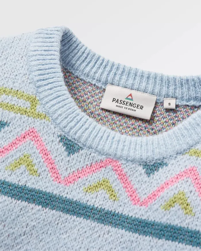 Women Tops Passenger Whimsical Recycled Knitted Jumper Homespun Stripe Blue Fog Homespun Stripe Blue Fog