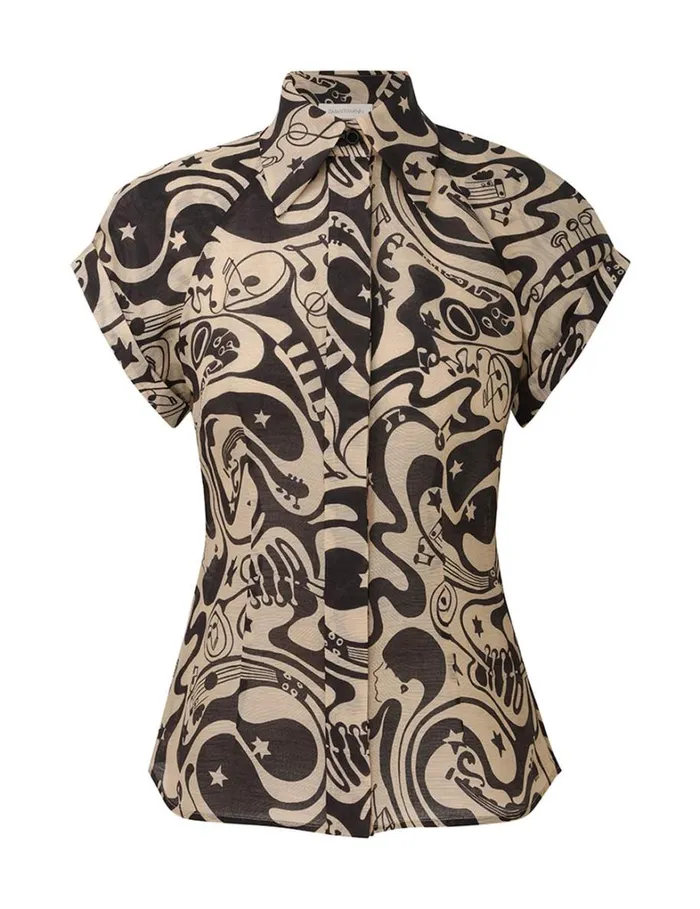 Women Tops Zimmermann Matchmaker Fitted Blouse Blacktea Abstract Musical