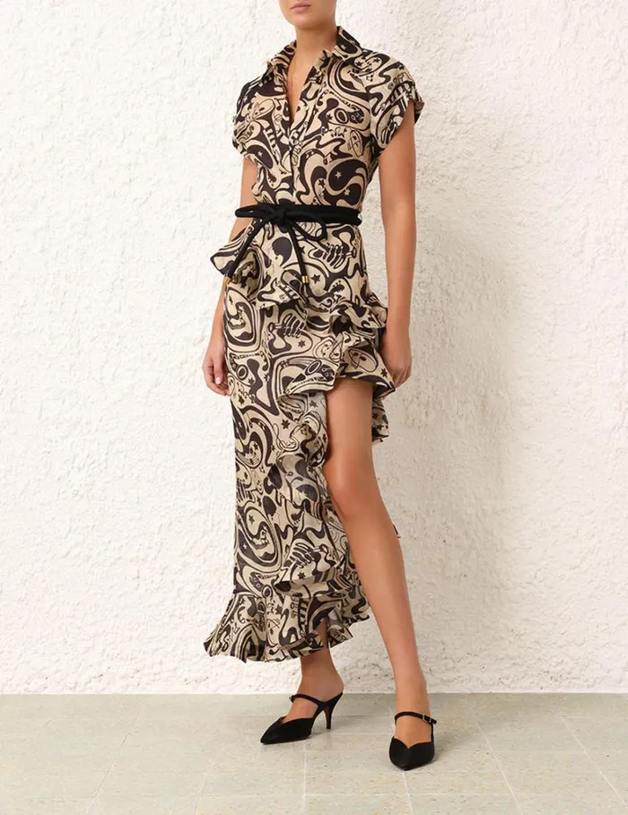 Women Tops Zimmermann Matchmaker Fitted Blouse Blacktea Abstract Musical