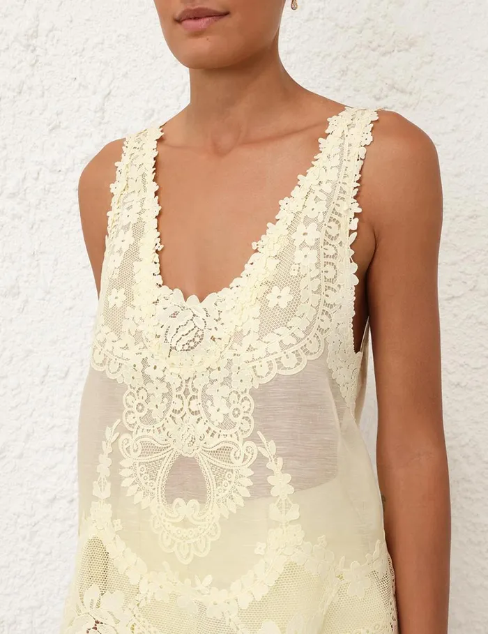 Women Tops Zimmermann Natura Lace Patch Tank Lemon