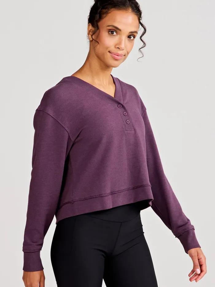 Women Varsity Henley Sweatshirt Tasc Performance Lounge