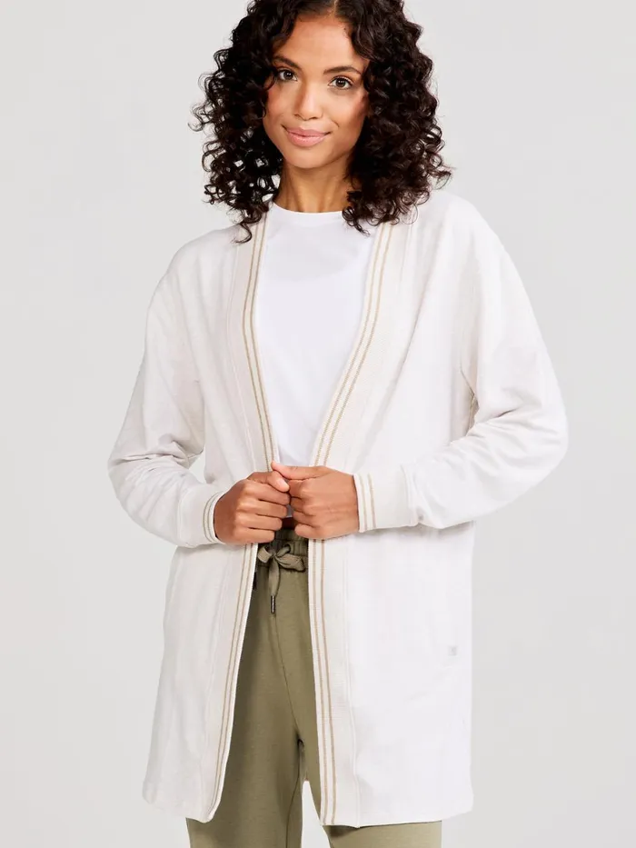 Women Varsity Letterman Stripe Cardigan Tasc Performance Lounge