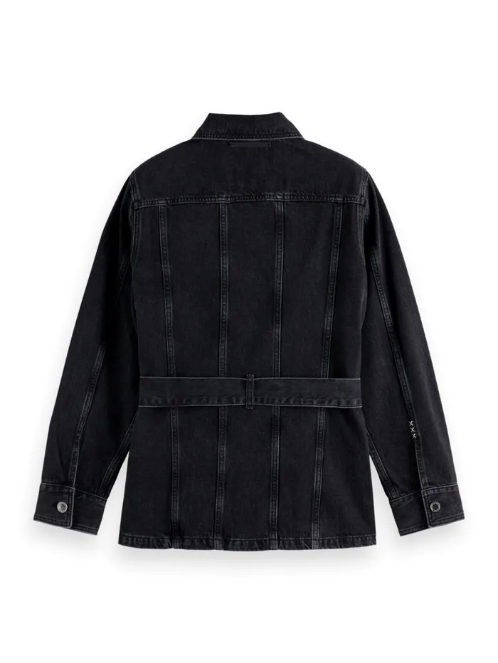 WORKED OUT BLACK CARGO DENIM JACKET WITH BELT City Buzz Women Scotch and Soda Jackets and Coats WORKED OUT BLACK CARGO DENIM JACKET WITH BELT City Buzz Women Scotch and Soda Jackets and Coats