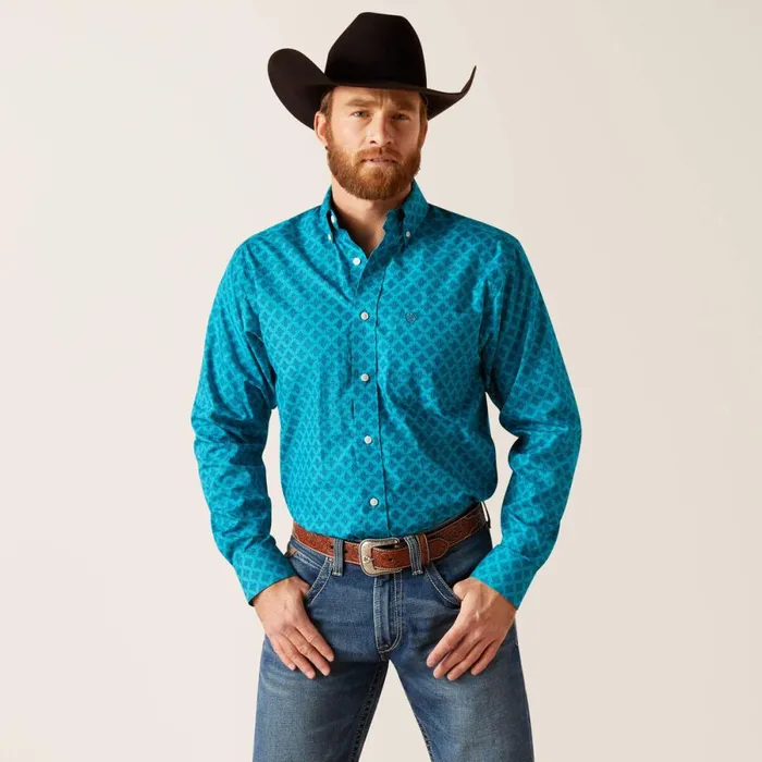 Wrinkle Free Gael Fitted Shirt Enamel Blue Men Ariat Button Down Shirts