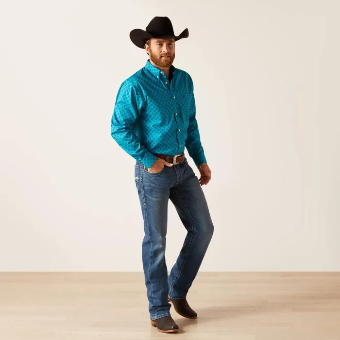 Wrinkle Free Gael Fitted Shirt Enamel Blue Men Ariat Button Down Shirts Wrinkle Free Gael Fitted Shirt Enamel Blue Men Ariat Button Down Shirts