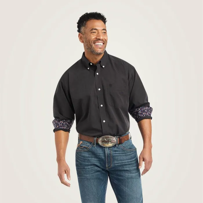Wrinkle Free Solid Pinpoint Oxford Classic Fit Shirt Black Men Ariat Button Down Shirts