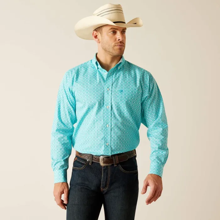 Wrinkle Free Stanley Classic Fit Shirt Peacock Blue Men Ariat Button Down Shirts