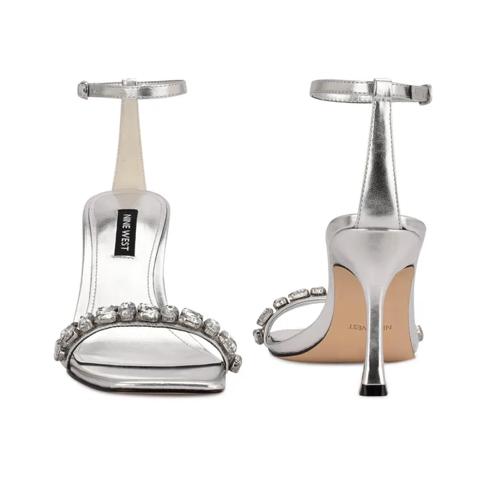 Yazmin Ankle Strap Dress Sandals Silver Metallic Women Nine West Heeled Yazmin Ankle Strap Dress Sandals Silver Metallic Women Nine West Heeled