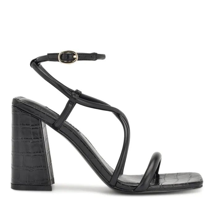 Yeera Strappy Heeled Sandals Black Croco Women Nine West Dress