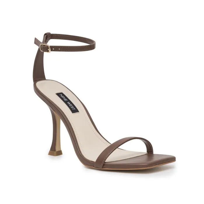 Yess Ankle Strap Sandals Brown Leather Women Nine West Dress Yess Ankle Strap Sandals Brown Leather Women Nine West Dress