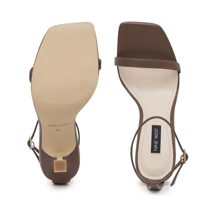 Yess Ankle Strap Sandals Brown Leather Women Nine West Dress Yess Ankle Strap Sandals Brown Leather Women Nine West Dress