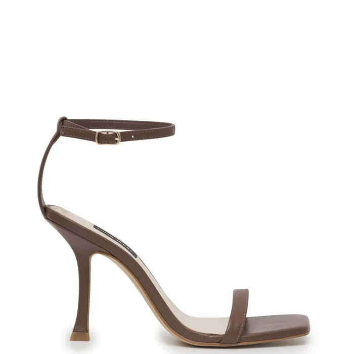Yess Ankle Strap Sandals Brown Leather Women Nine West Heeled