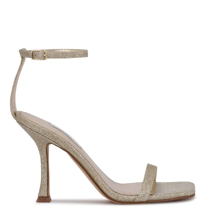 Yess Ankle Strap Sandals Gold Glitter Women Nine West Heeled