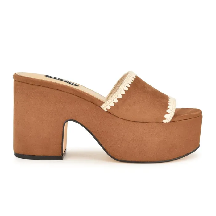 Yickie Platform Slide Sandals Brown Women Nine West Dress