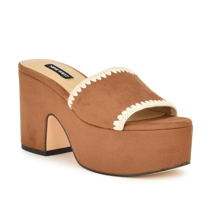 Yickie Platform Slide Sandals Brown Women Nine West Heeled Yickie Platform Slide Sandals Brown Women Nine West Heeled